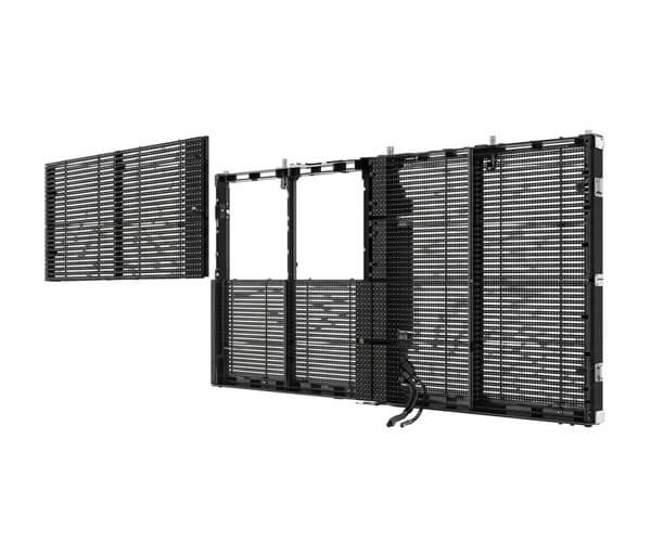 Front-service transparent LED display with magnetic modules; a small screwdriver allows for quick removal and maintenance.