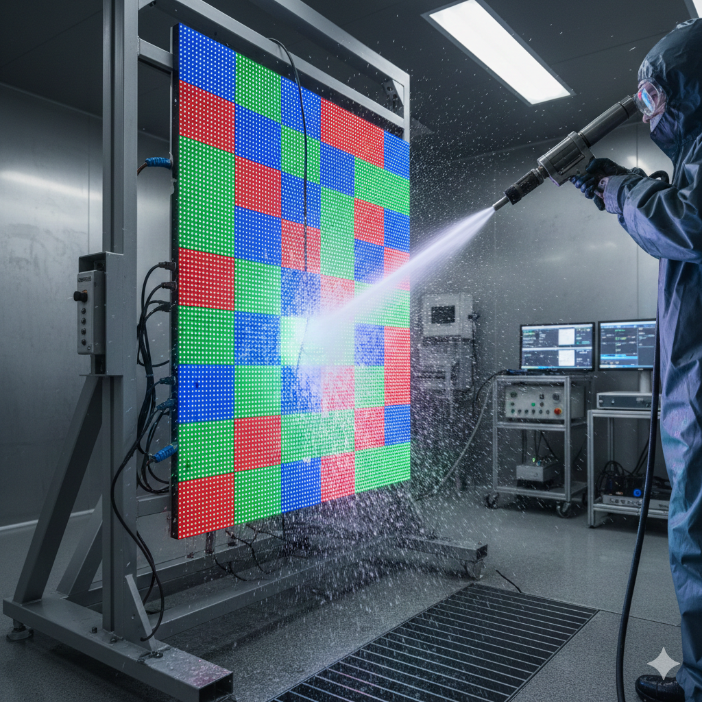 IP65 waterproof and salt-spray testing for outdoor LED displays. 