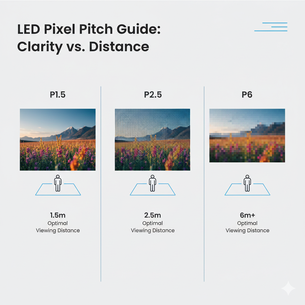 LED display pixel pitch comparison P1.5 P2.5 P6