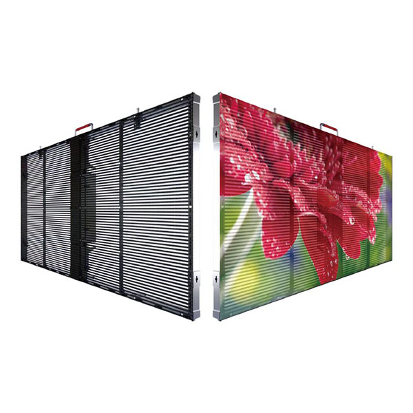 Outdoor Transparent LED Display panel, hollow grid structure for natural light penetration and outdoor commercial visuals
