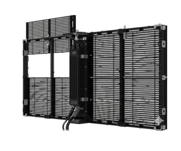 Hand-removable magnetic LED modules for transparent screens. Tool-free front maintenance design.