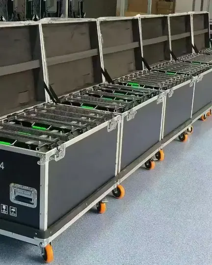 Outdoor rental LED panels packed in flight cases for safe transportation
