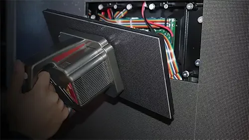 Magnetic mounting points on the back of soft LED panel for easy maintenance