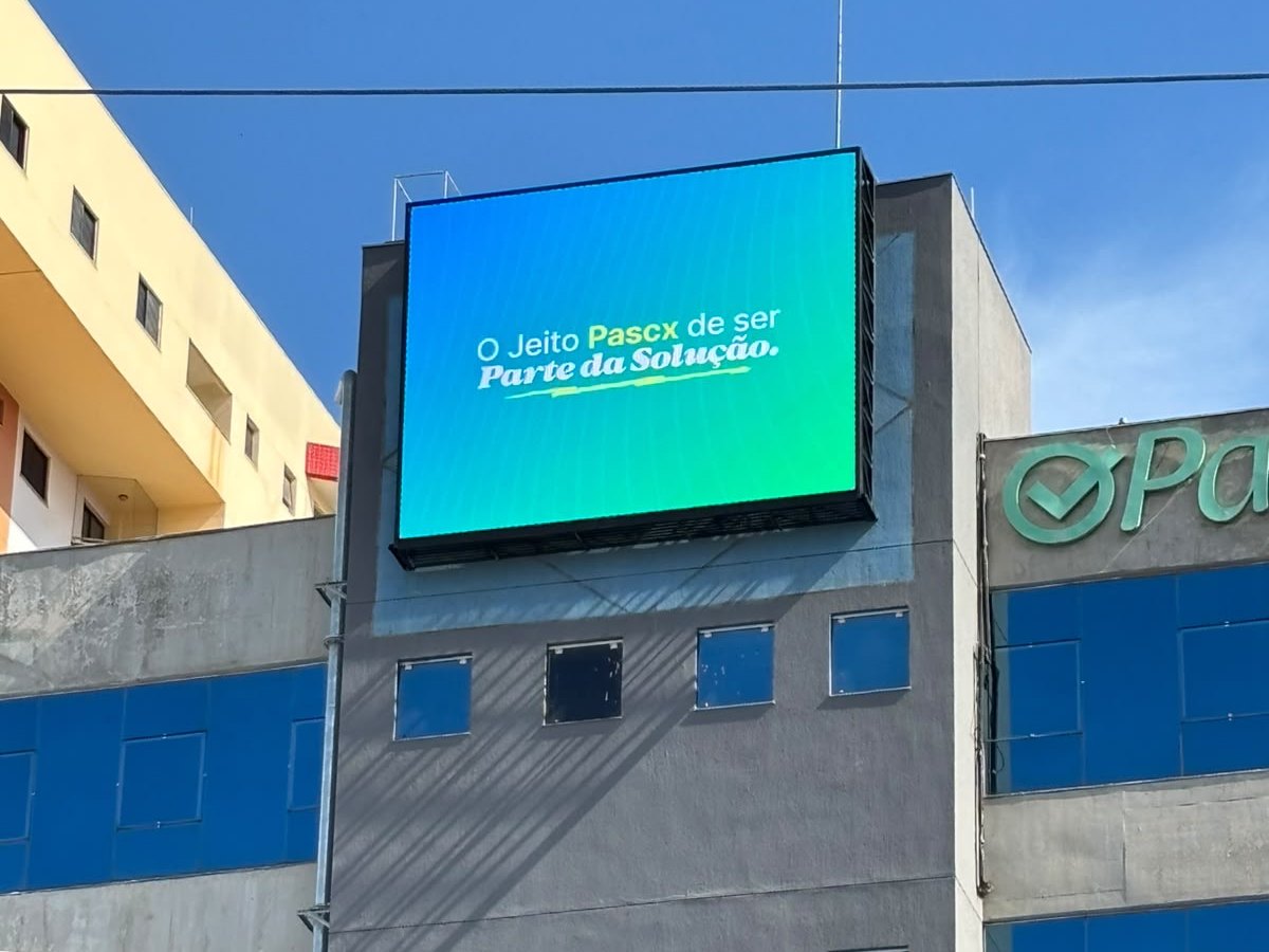 Building facade LED advertising screen on an office building in Brazil