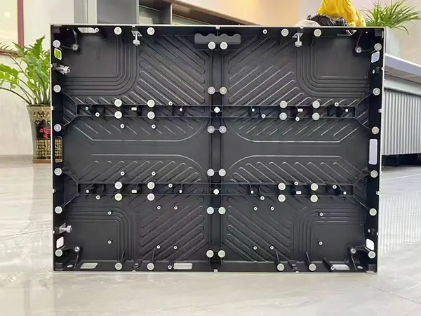 Small pitch LED screen cabinet rear view with magnetic module design and precision LED display structure.webp