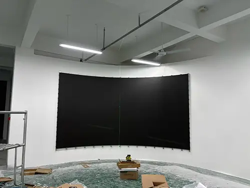 Finished 4.8m curved flexible LED display installation in school exhibition hall.webp